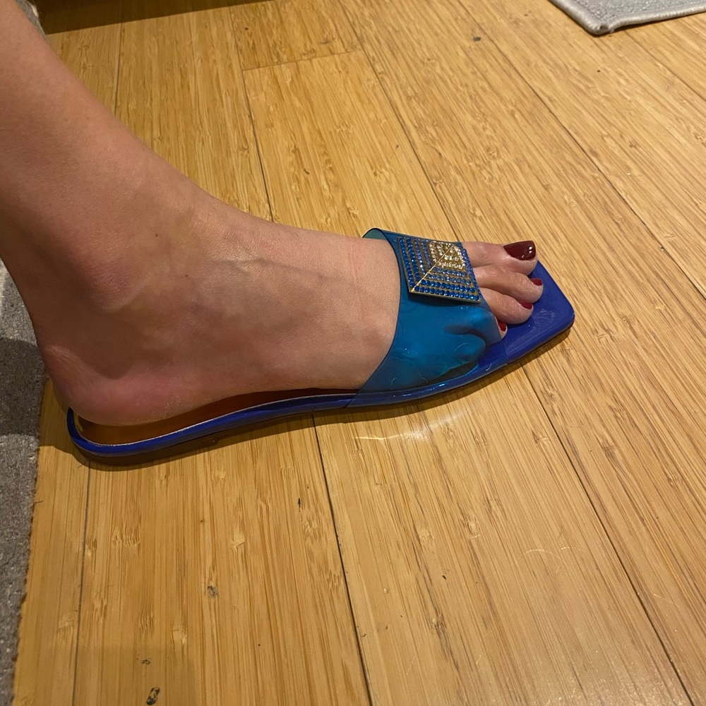 Cobalt Blue Plastic & Rhinestone Slides - Picture 6 of 6